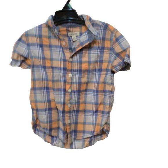 CHEROKEE plaid short sleeve button down small 6-7 blue and orange cotton - Picture 1 of 5